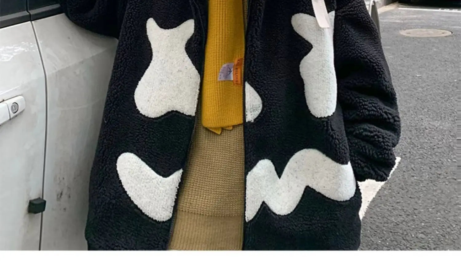 Stand Collar Winter Fleece-lined Thickening Embroidery Loose All-match Lamb Wool Coat For Men