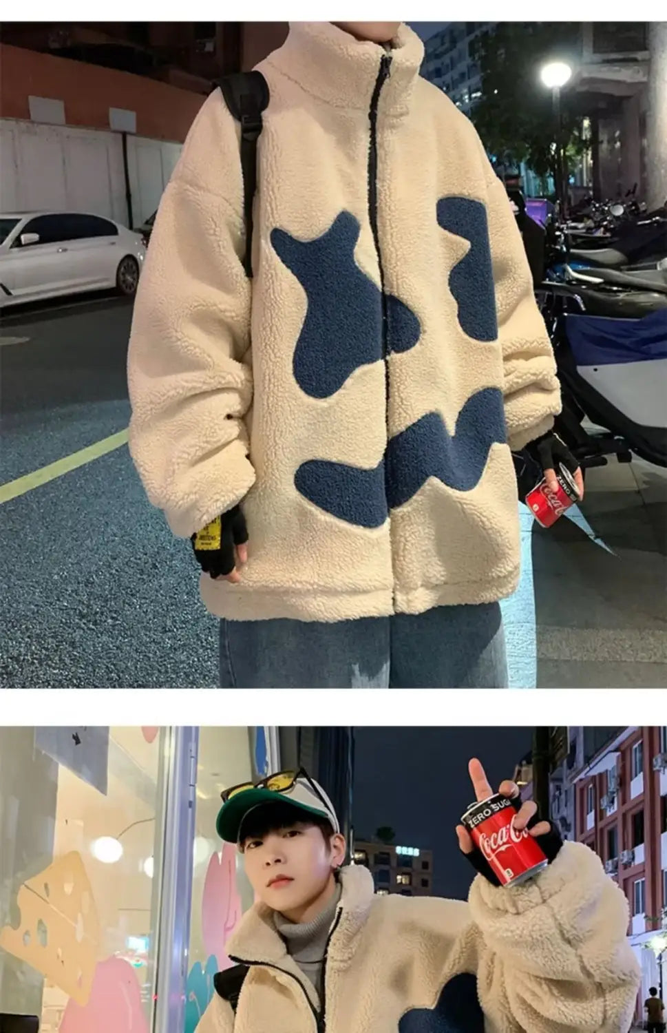 Stand Collar Winter Fleece-lined Thickening Embroidery Loose All-match Lamb Wool Coat For Men