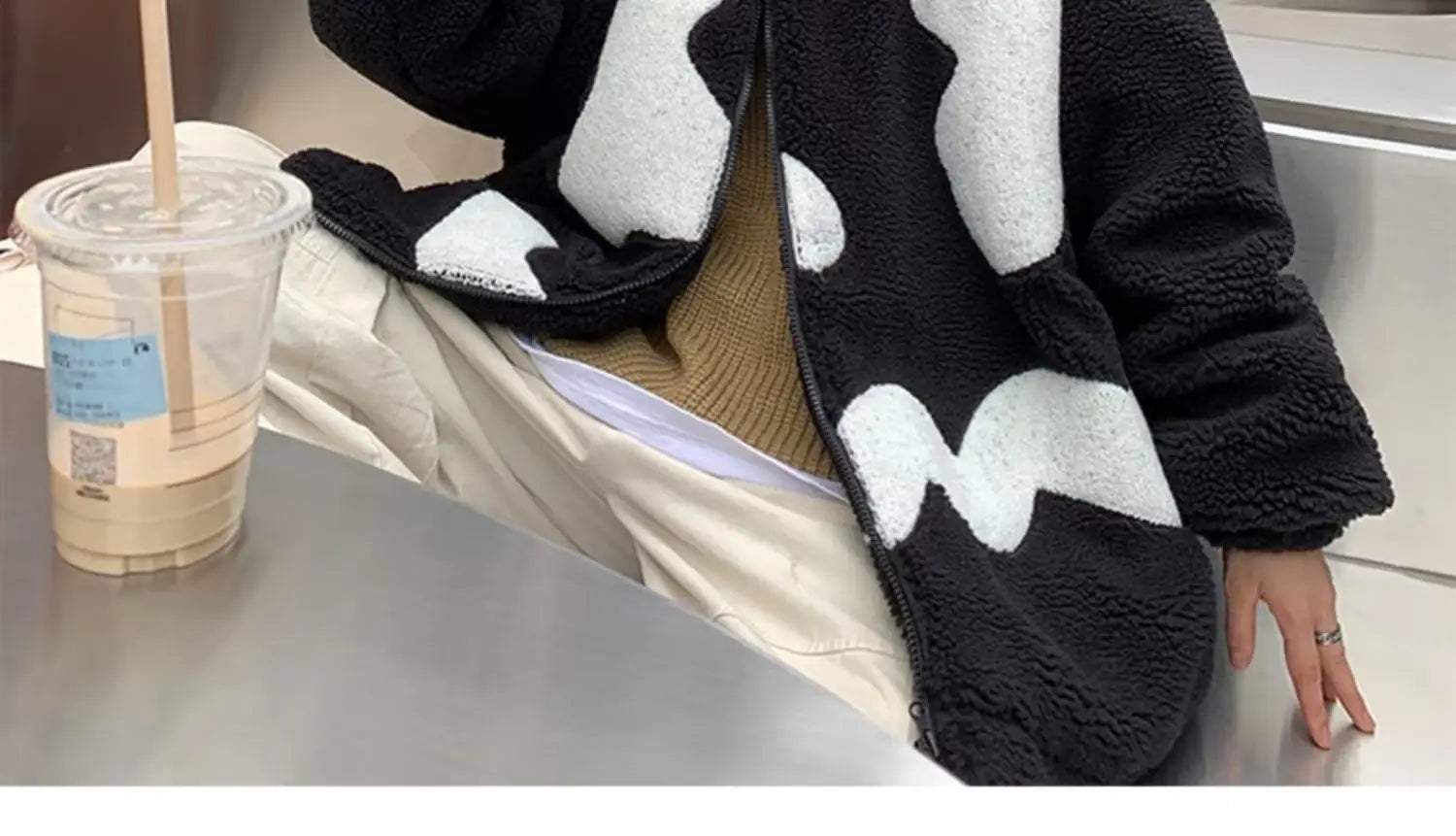 Stand Collar Winter Fleece-lined Thickening Embroidery Loose All-match Lamb Wool Coat For Men