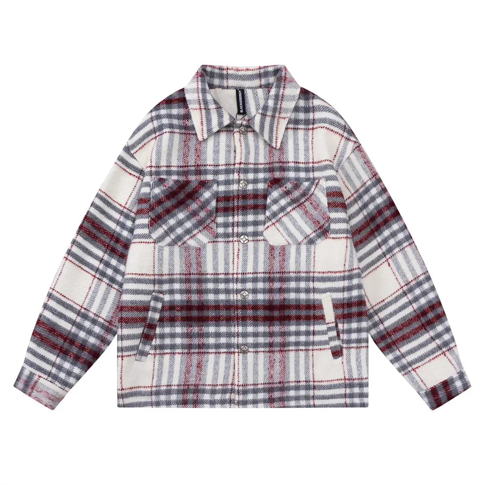 Autumn And Winter Padded Plaid Shirt Coat For Men