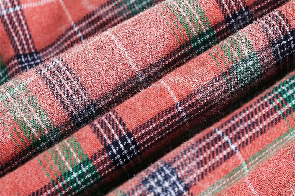 European And American Style Cuban Collar Long Sleeve Plaid Shirt For Men