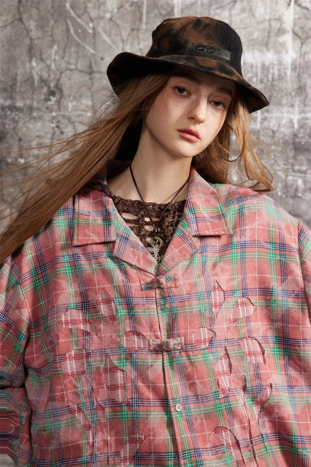 European And American Style Cuban Collar Long Sleeve Plaid Shirt For Men