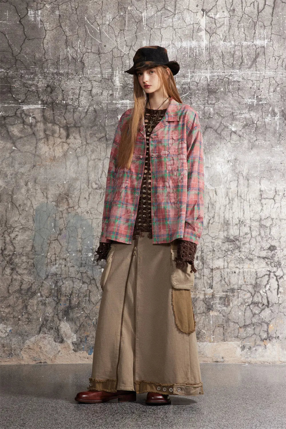 European And American Style Cuban Collar Long Sleeve Plaid Shirt For Men