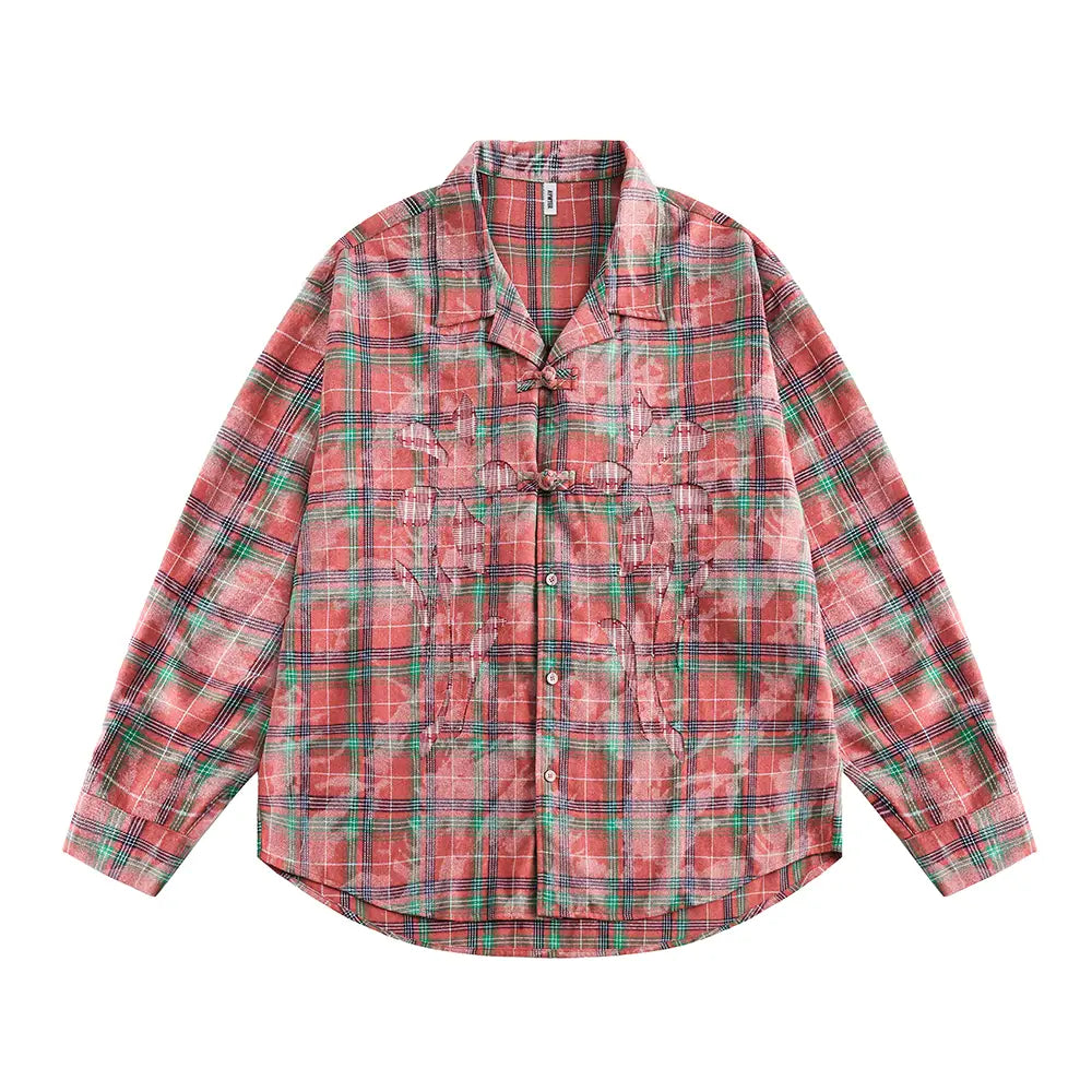 European And American Style Cuban Collar Long Sleeve Plaid Shirt For Men
