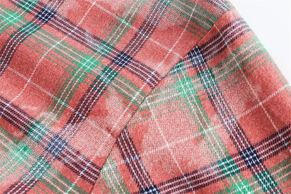 European And American Style Cuban Collar Long Sleeve Plaid Shirt For Men