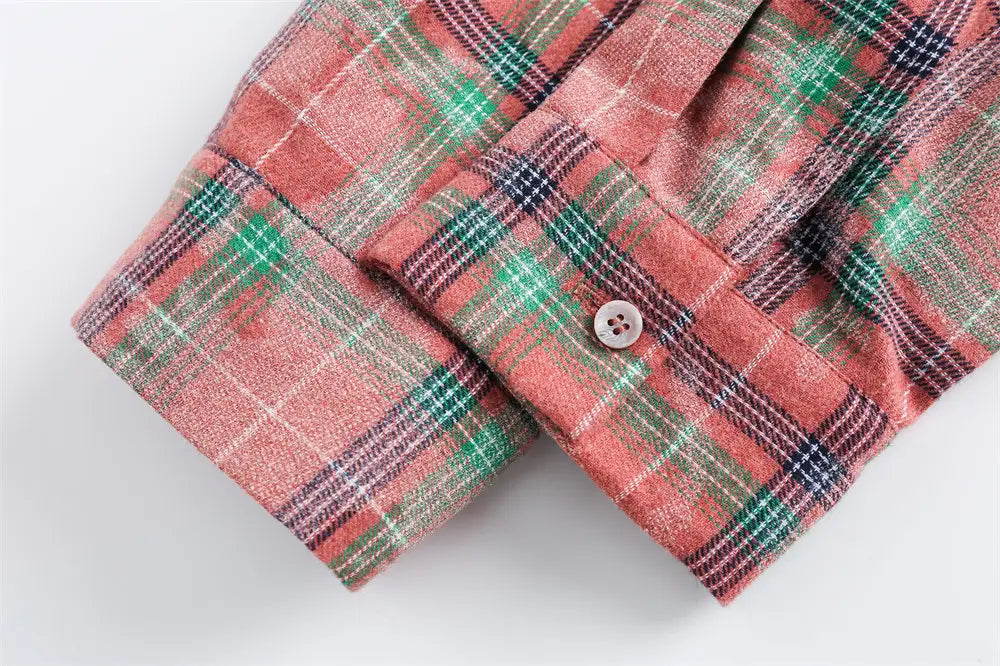 European And American Style Cuban Collar Long Sleeve Plaid Shirt For Men