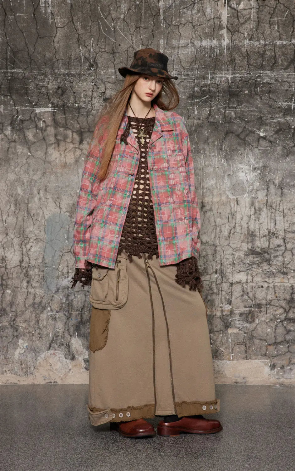 European And American Style Cuban Collar Long Sleeve Plaid Shirt For Men