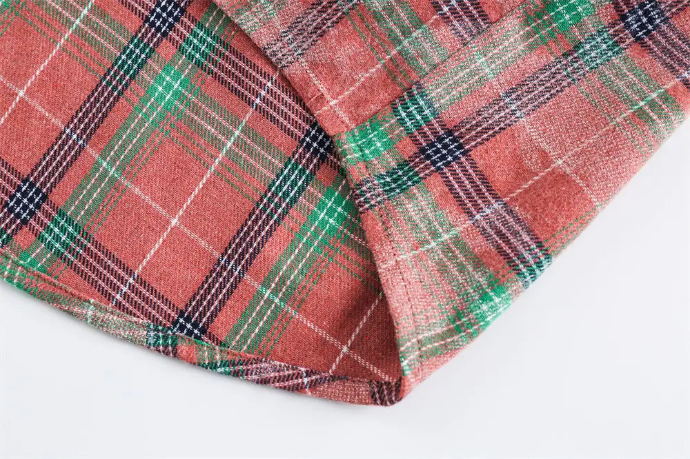 European And American Style Cuban Collar Long Sleeve Plaid Shirt For Men