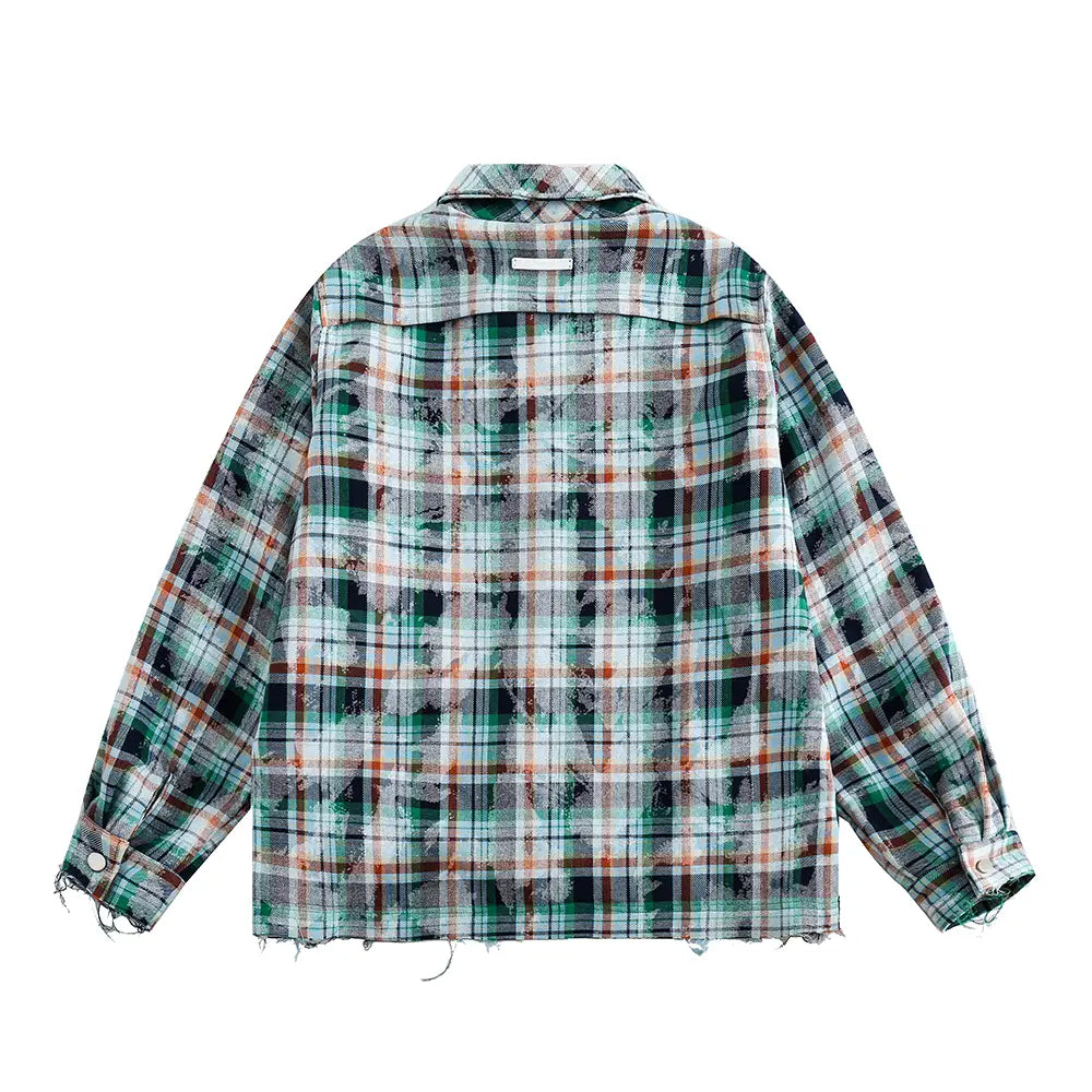 Distressed Plaid Long-sleeved Shirt For Men