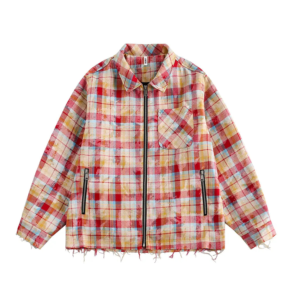 Distressed Plaid Long-sleeved Shirt For Men