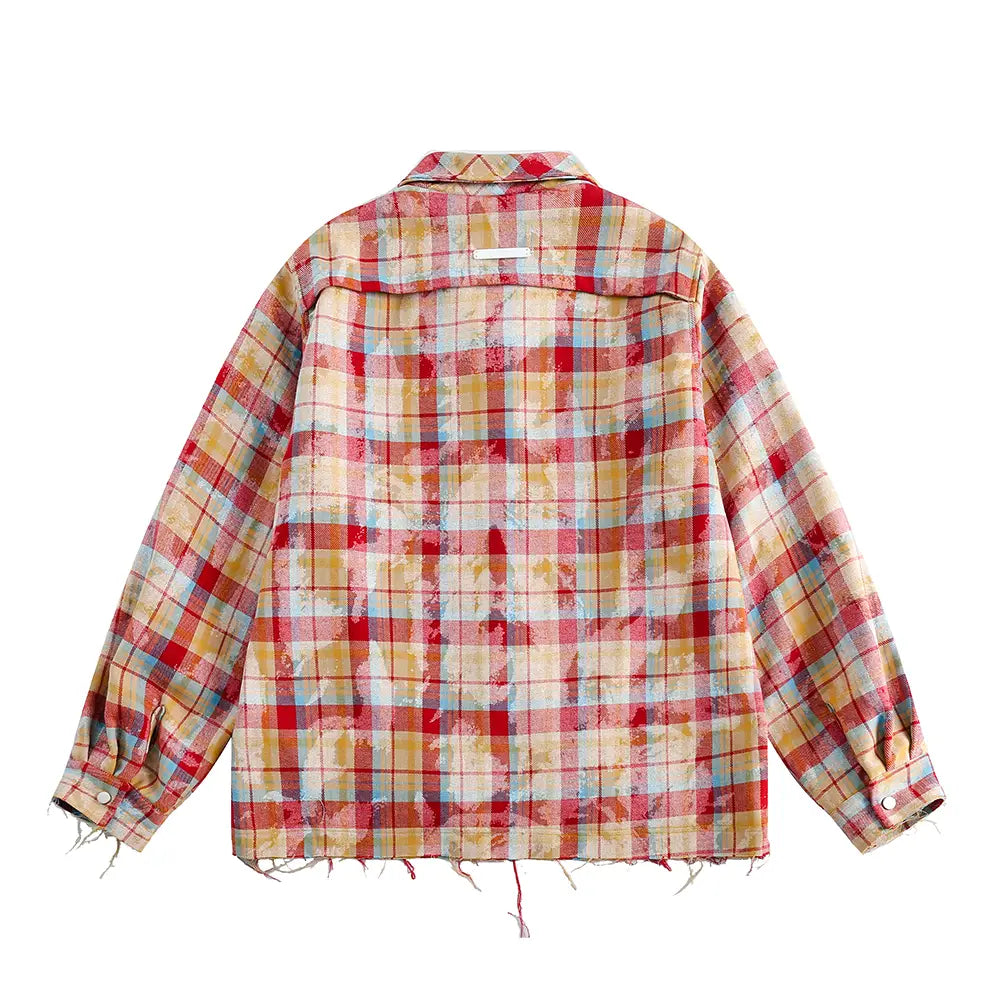 Distressed Plaid Long-sleeved Shirt For Men