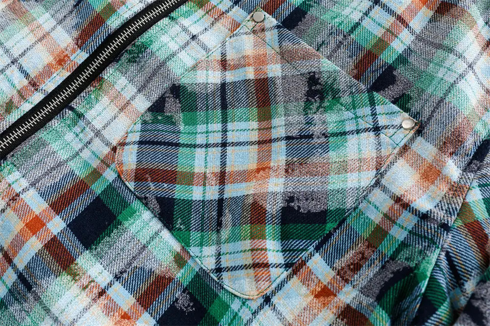 Distressed Plaid Long-sleeved Shirt For Men