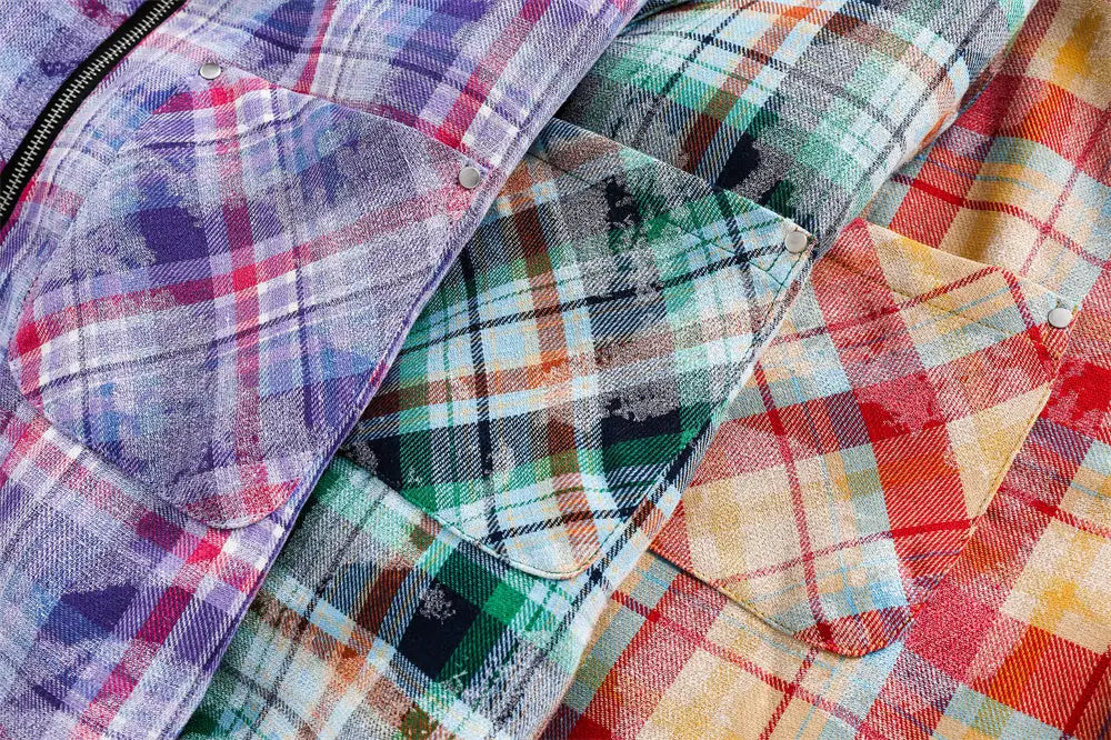 Distressed Plaid Long-sleeved Shirt For Men