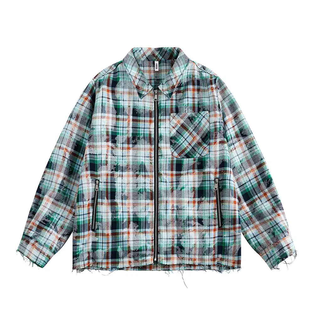 Distressed Plaid Long-sleeved Shirt For Men