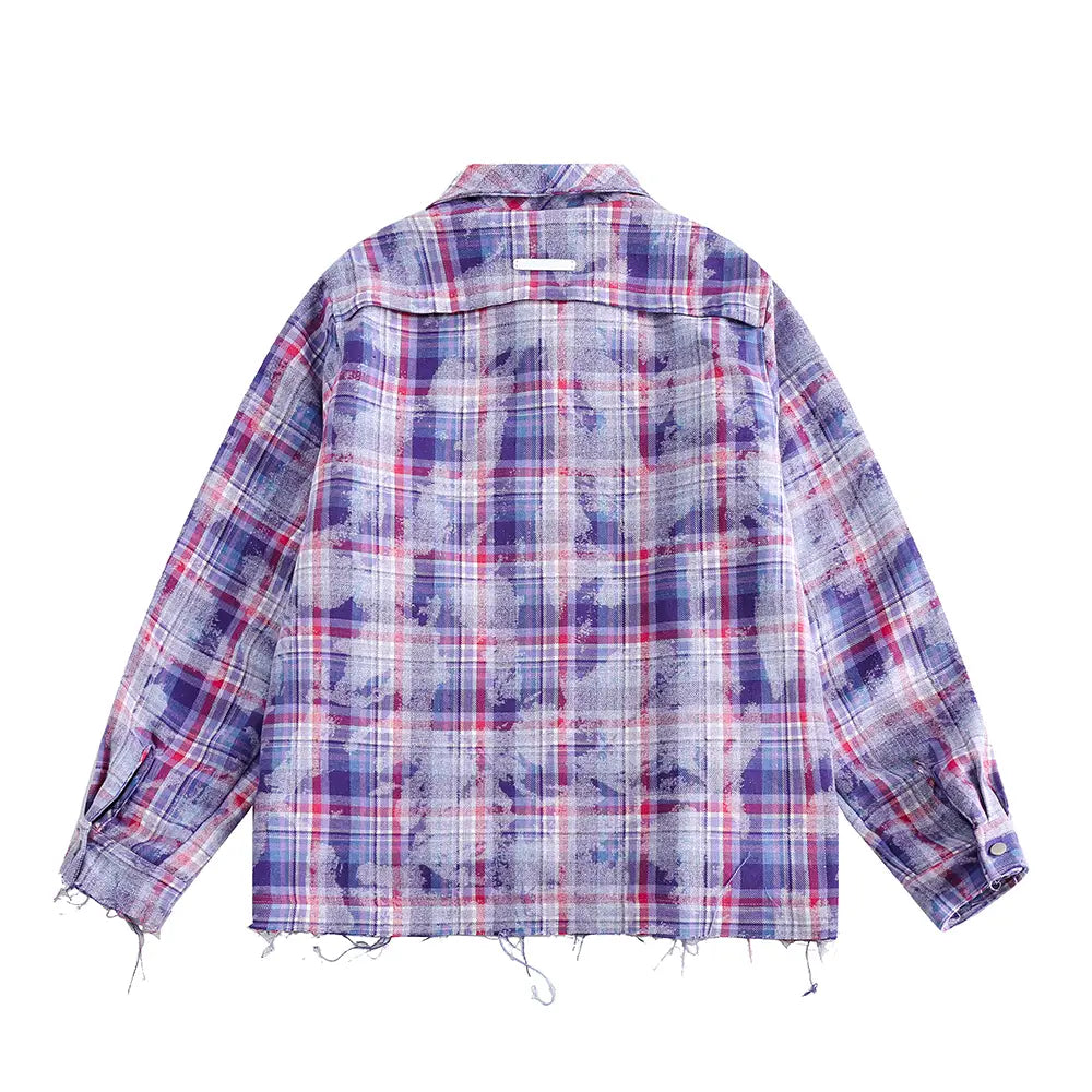 Distressed Plaid Long-sleeved Shirt For Men