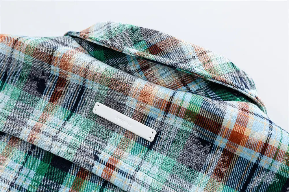 Distressed Plaid Long-sleeved Shirt For Men
