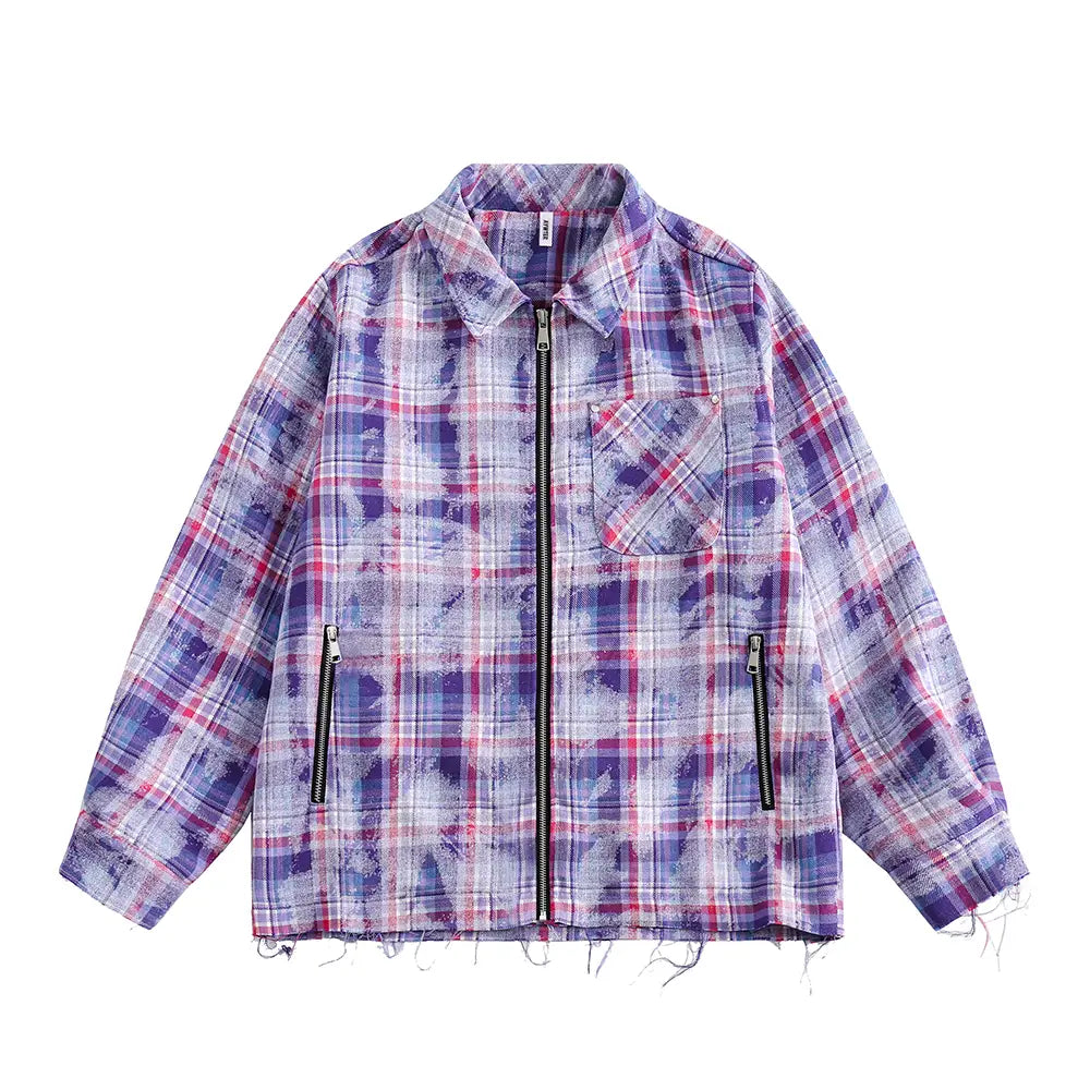 Distressed Plaid Long-sleeved Shirt For Men