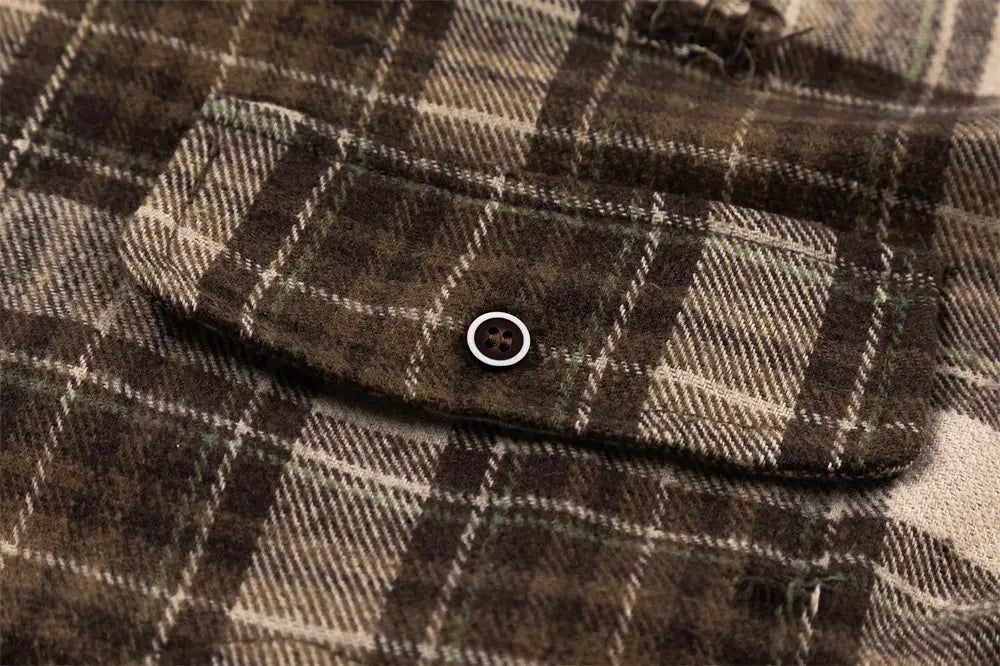 Plaid Long Sleeve Shirt Men Punk Trendy Hole & Patch