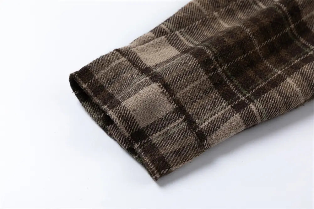 Plaid Long Sleeve Shirt Men Punk Trendy Hole & Patch