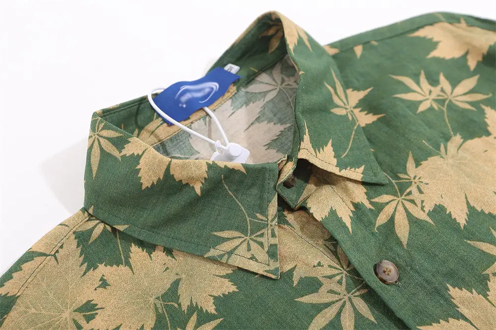 Full Printed Maple Leaf Long Sleeve Shirt Men Spring And Autumn Japanese Style