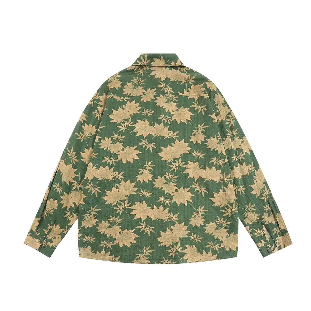 Full Printed Maple Leaf Long Sleeve Shirt Men Spring And Autumn Japanese Style