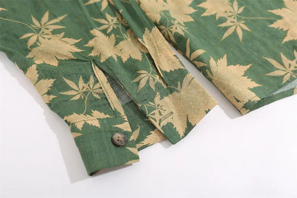 Full Printed Maple Leaf Long Sleeve Shirt Men Spring And Autumn Japanese Style
