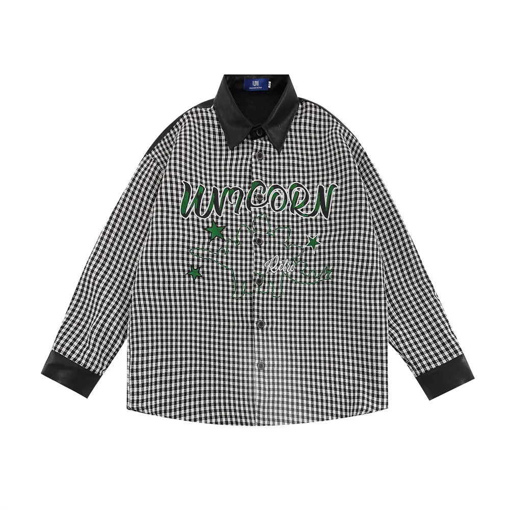 American Contrast Color Stitching Long-sleeved Shirt Men