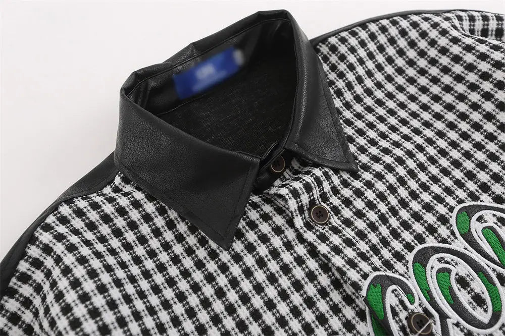 American Contrast Color Stitching Long-sleeved Shirt Men