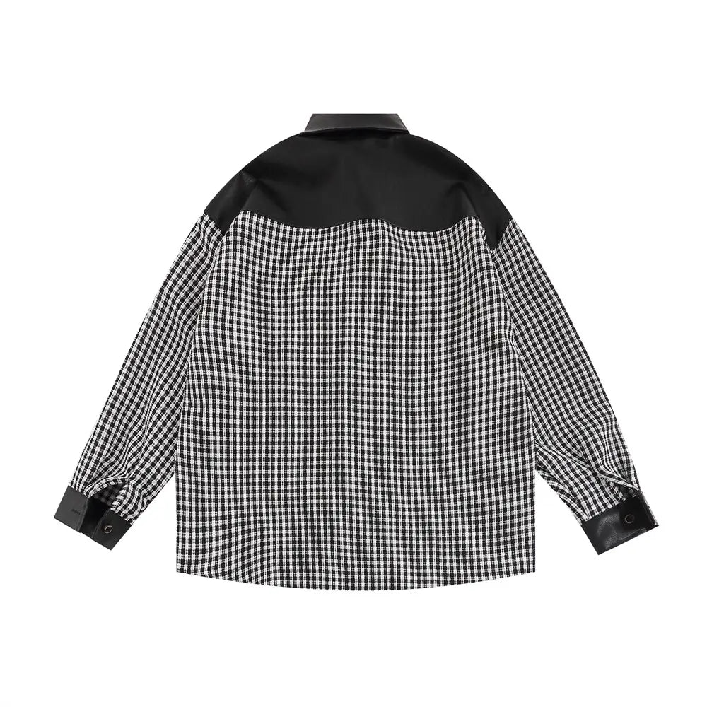 American Contrast Color Stitching Long-sleeved Shirt Men