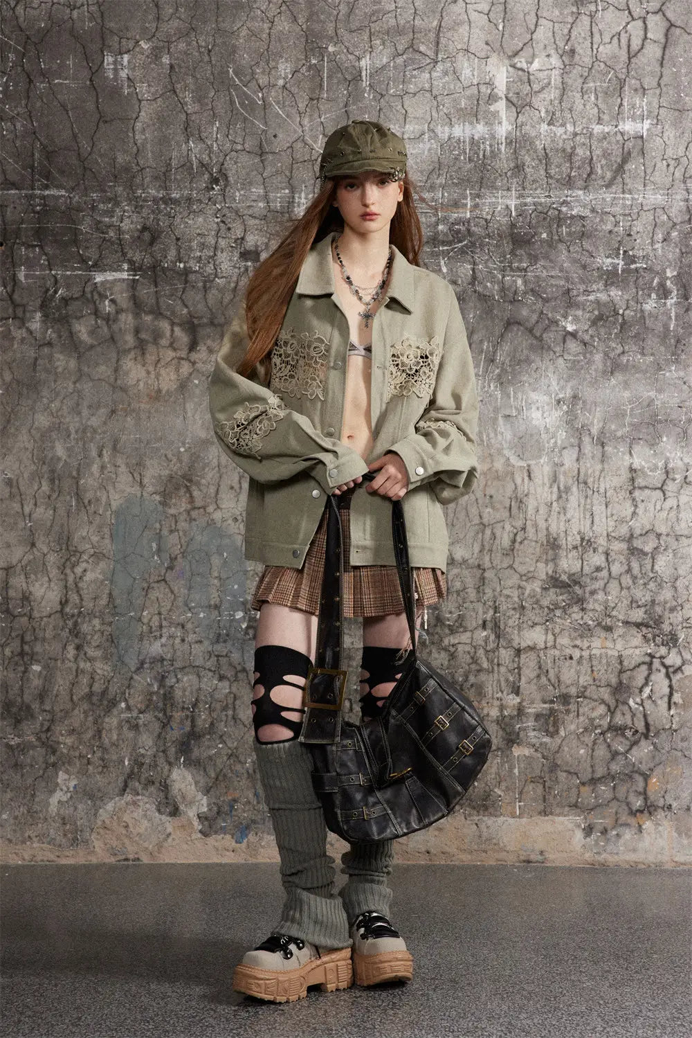 Stitching Hollow Lace Lapel Denim Coat Men