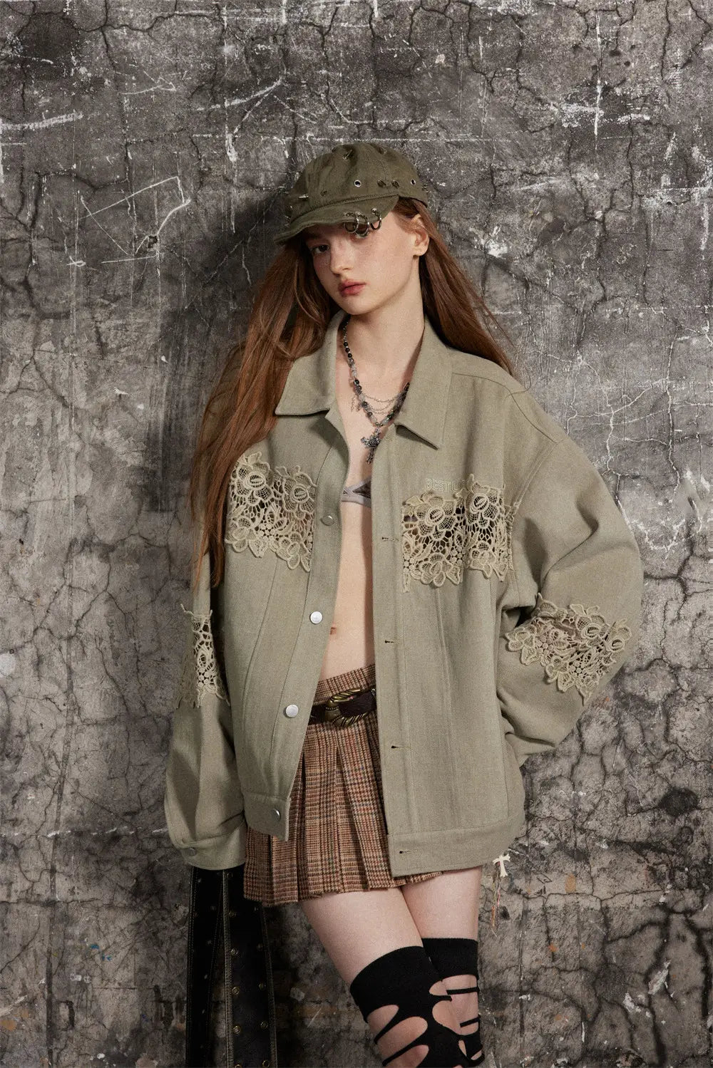 Stitching Hollow Lace Lapel Denim Coat Men