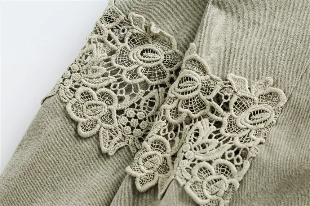 Stitching Hollow Lace Lapel Denim Coat Men