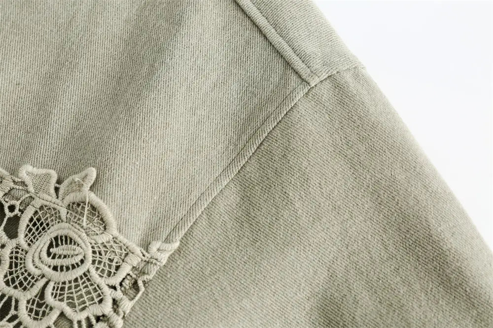 Stitching Hollow Lace Lapel Denim Coat Men