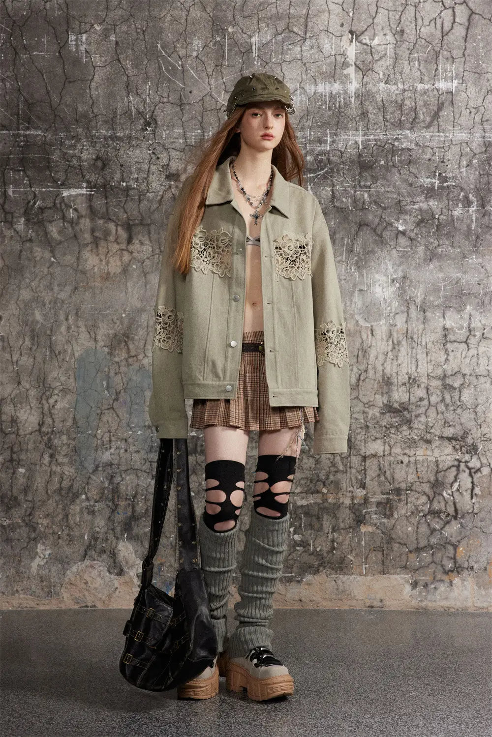 Stitching Hollow Lace Lapel Denim Coat Men