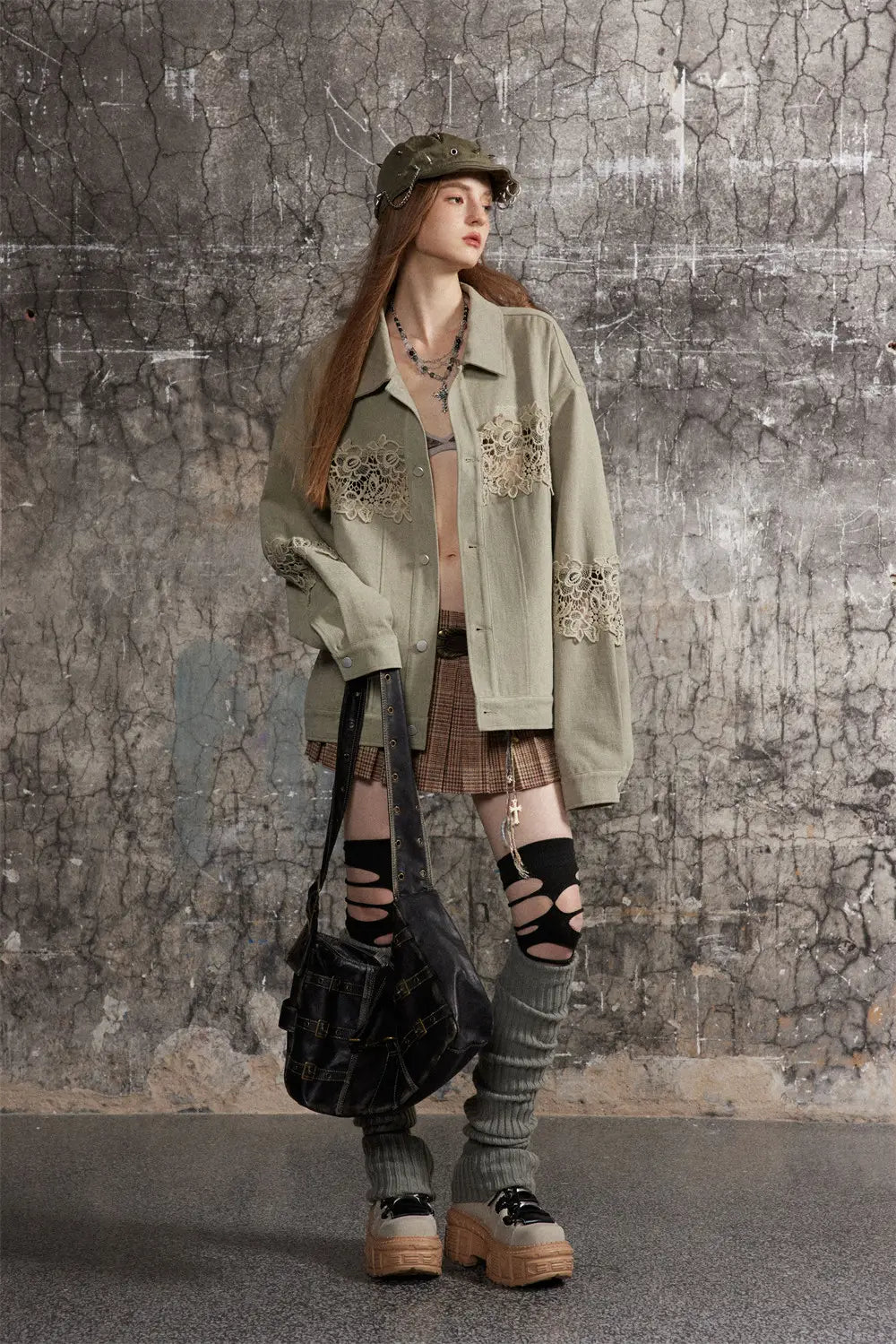 Stitching Hollow Lace Lapel Denim Coat Men