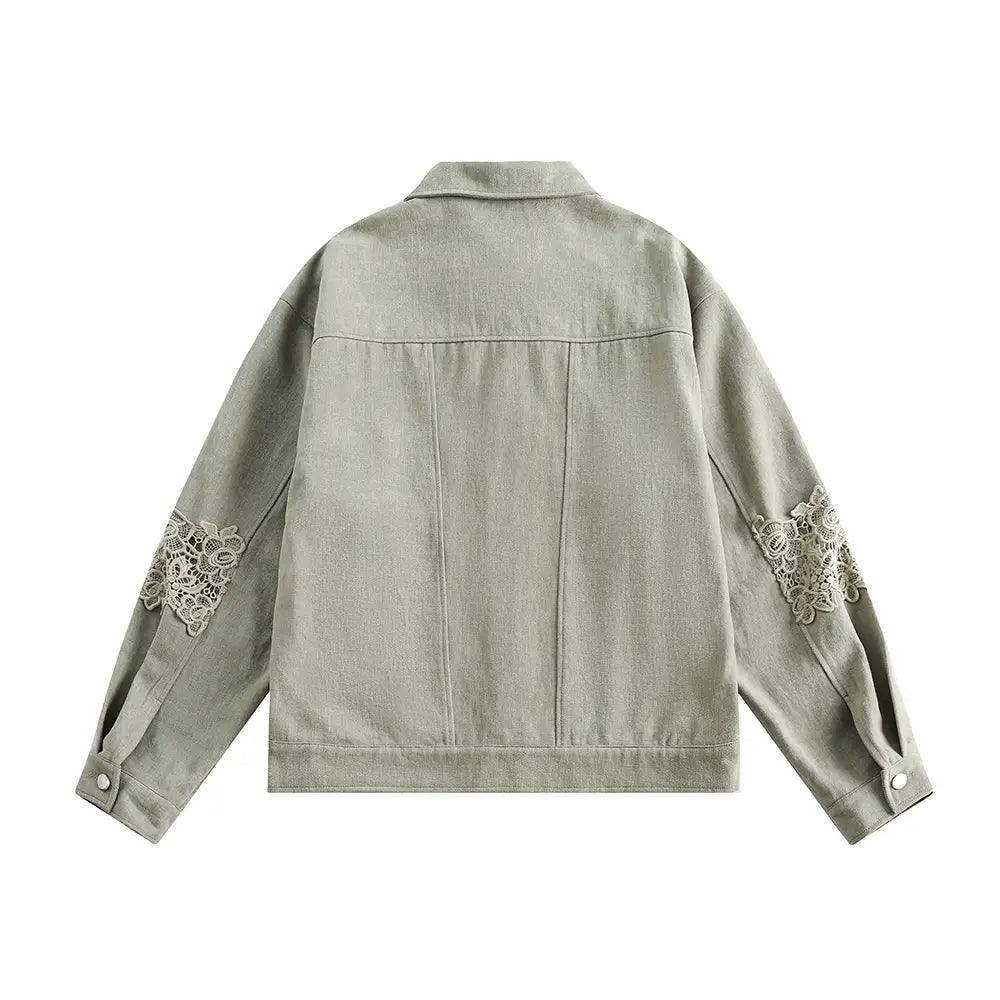 Stitching Hollow Lace Lapel Denim Coat Men