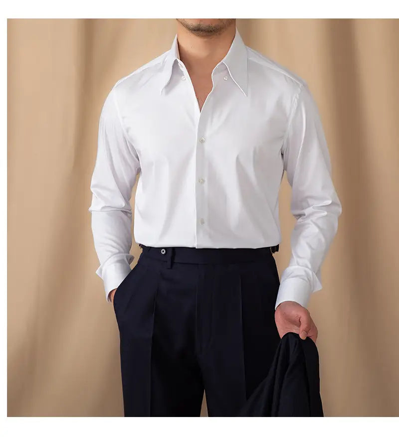 Men White Long Sleeve Shirt Slim Fit Business