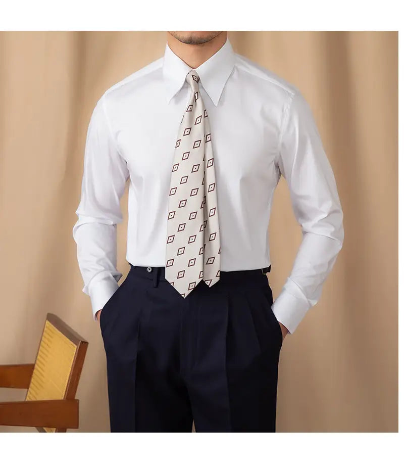 Men White Long Sleeve Shirt Slim Fit Business