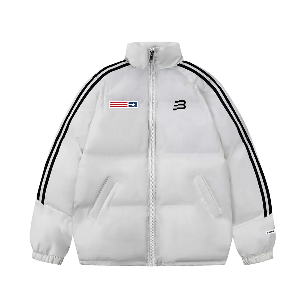 Printed Stand Collar Cotton-padded Coat Men