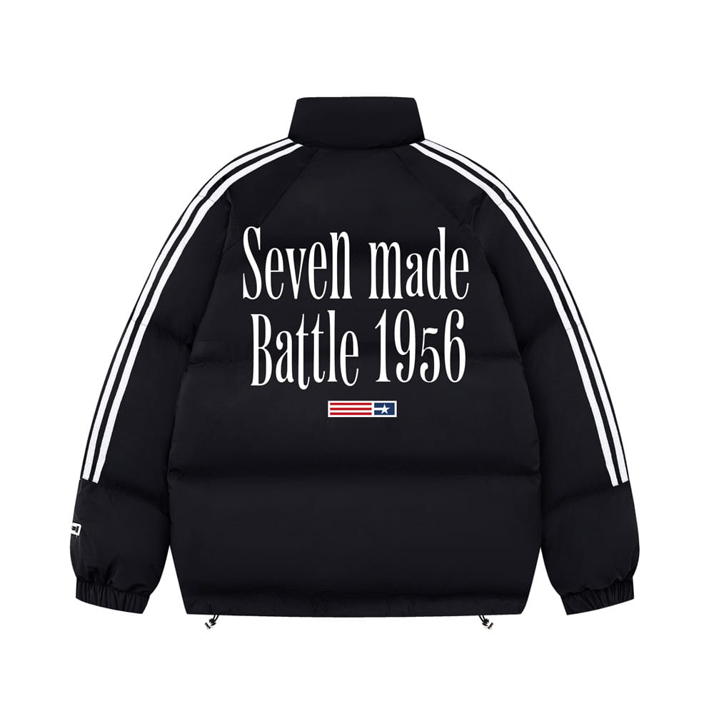 Printed Stand Collar Cotton-padded Coat Men