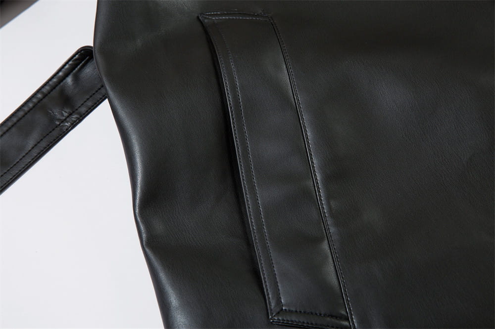 American Style With Belt Mid-length PU Leather Coat For Men Autumn And Winter