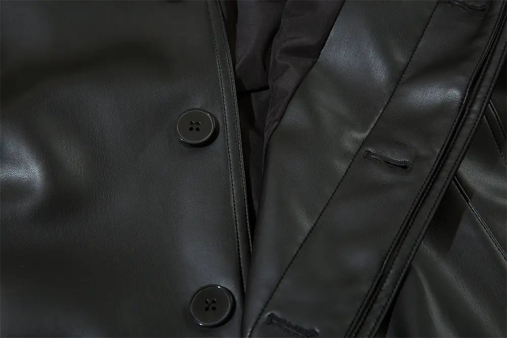 American Style With Belt Mid-length PU Leather Coat For Men Autumn And Winter