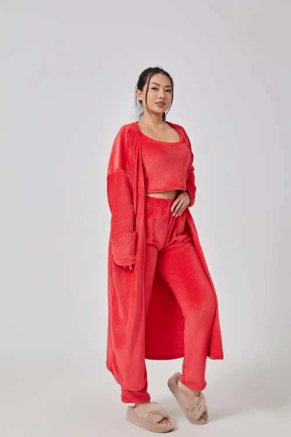 Cozy Pajama Set 3 Piece Lounge Set Cute Loungewear Warm Suit Sets Matching Set Lounge Set 3 Piece Pant Sets Women