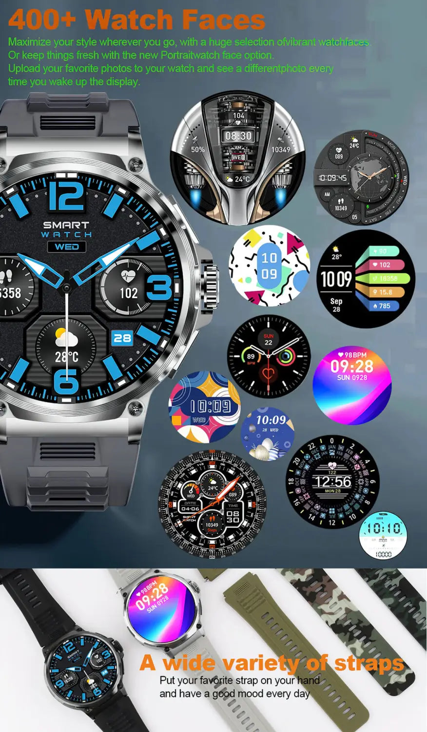 HD Large Screen Smart Watch Bluetooth Calling Heart Rate Blood Oxygen Monitoring