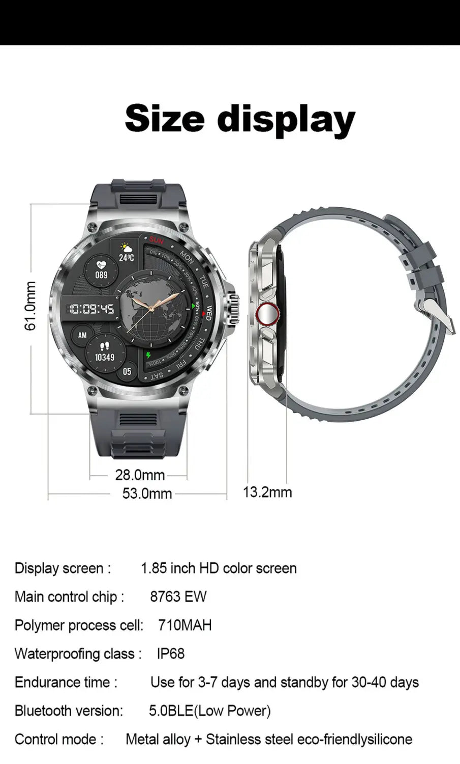 HD Large Screen Smart Watch Bluetooth Calling Heart Rate Blood Oxygen Monitoring