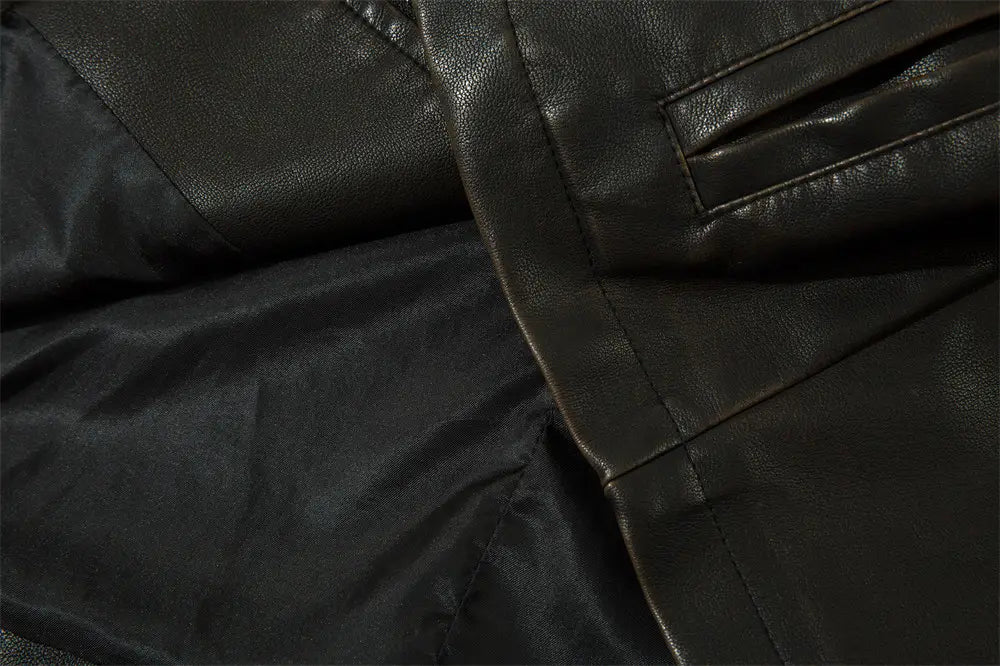 Solid Color PU Leather Coat Men