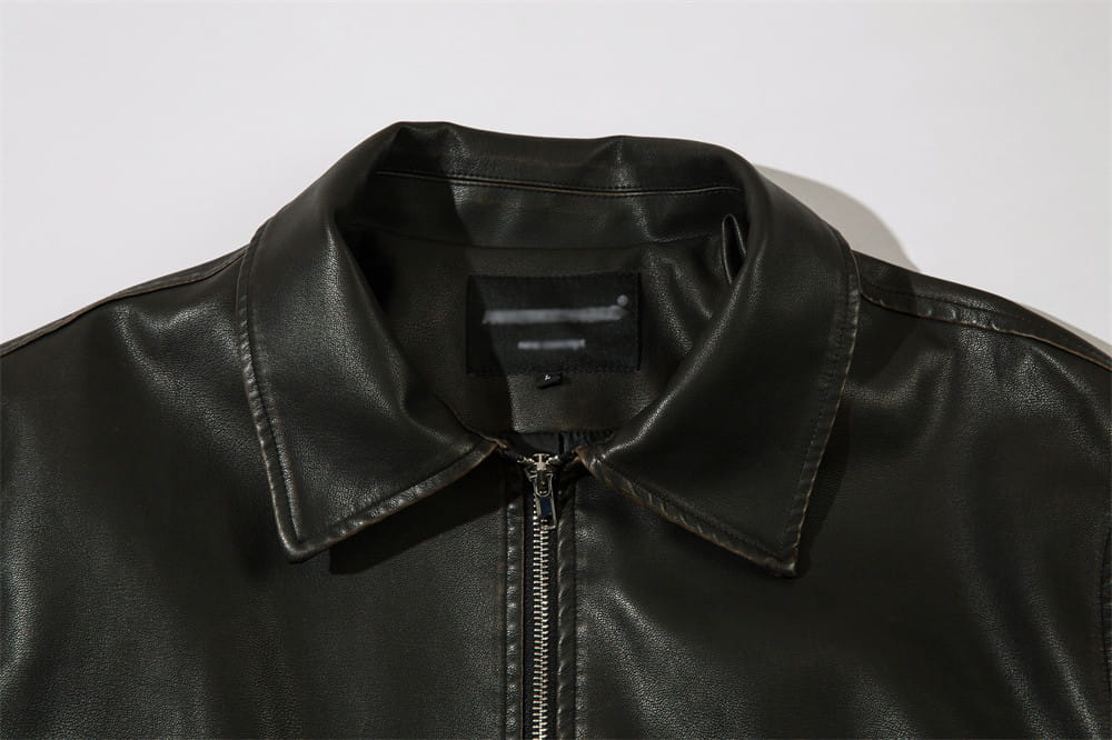 Solid Color PU Leather Coat Men