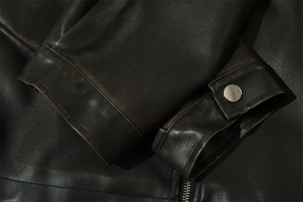 Solid Color PU Leather Coat Men