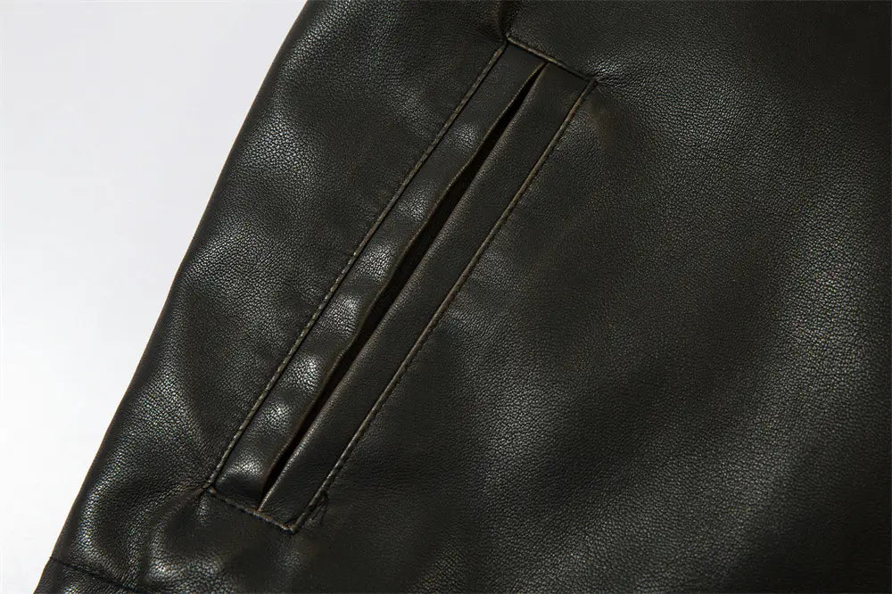 Solid Color PU Leather Coat Men