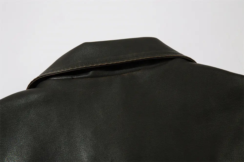 Solid Color PU Leather Coat Men